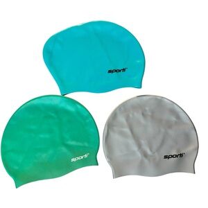 Womens Sporti Silicone Swim Cap Set - Blue, Green, Silver